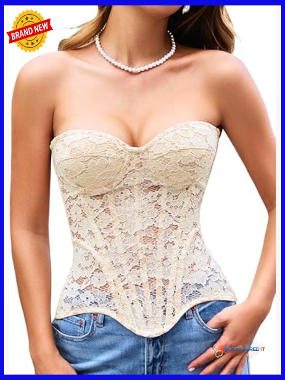 Sheer Floral Lace Corset Bustier Push-Up Boning Adjustable Lacing